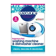EcoZone Washing Machine & Dishwasher Cleaner Tablets, 2-in-1 Treatment Kit Cleans, De-Scales & De-odorises, Fragrance Free, Plastic Free, Natural Vegan Friendly Plant-Based Cleaning Pack of 6
