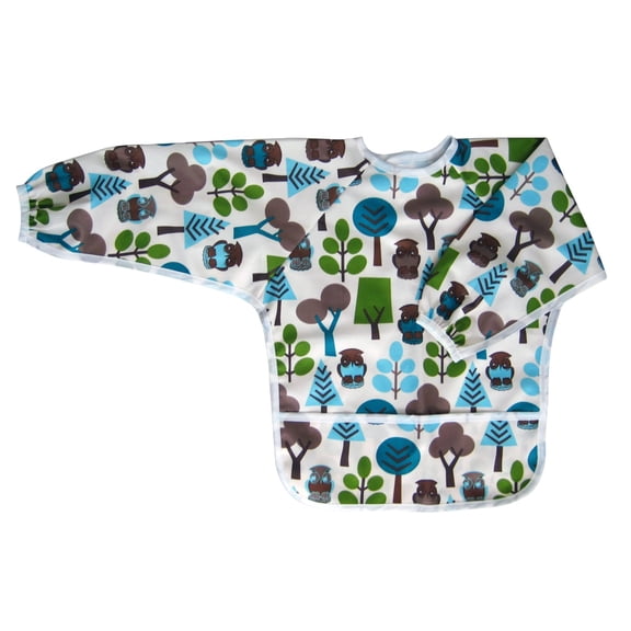 Ecoable Art Smock for Kids - Long Sleeve Bib or Paint Smock for Kids (Large 4-6 Years, Owl)