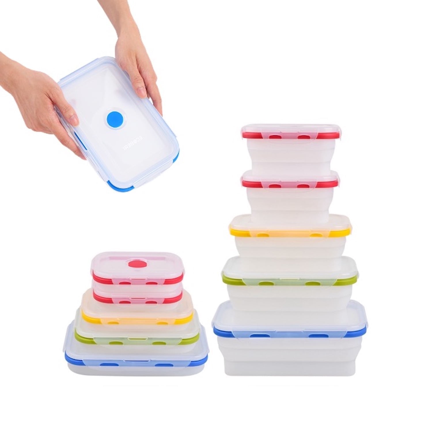 Multicolor Silicone Collapsible Food Storage Containers Set, 5 Pieces