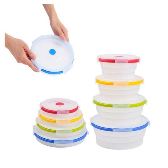 Ecoberi Collapsible Multicolor Silicone Microwave Safe Food Storage Containers, 4-Count