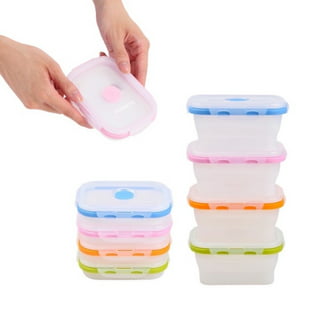 4 Compartment Detachable, Stackable, and Portion Controlled Food & Powder Storage  Containers by BariatricPal Color: Pink & Blue Set 