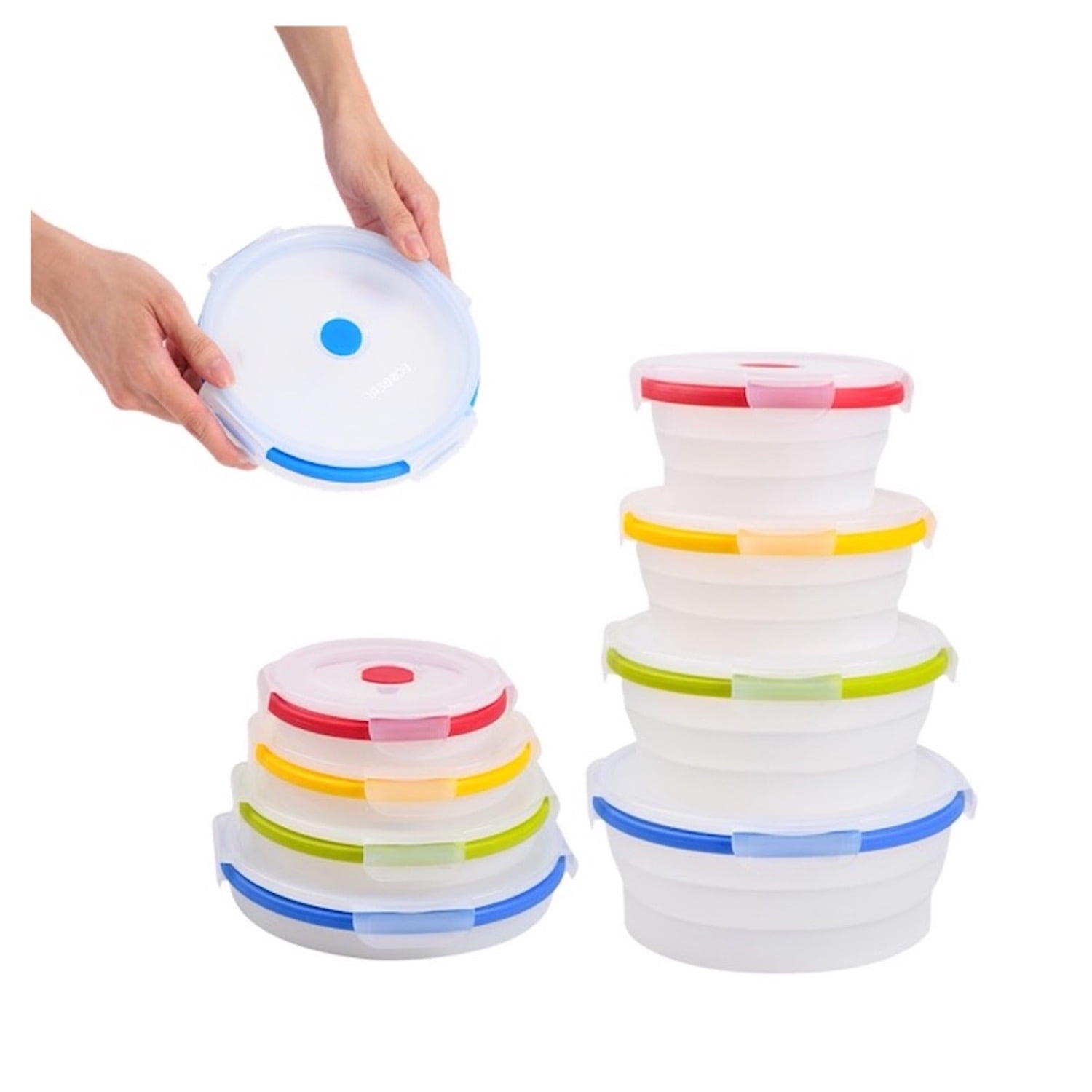  Collapsible Food Storage Containers with Airtight Lid, 4 Sizes,  Annaklin Small and Large Stacking Silicone Collapsible Meal Prep Container  Set for Leftover, Microwave Freezer Dishwasher Safe, Set of 4: Home 