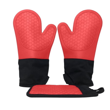 Ecoberi Red Silicone Oven Mitts and Pot Holder Set, 3 Count