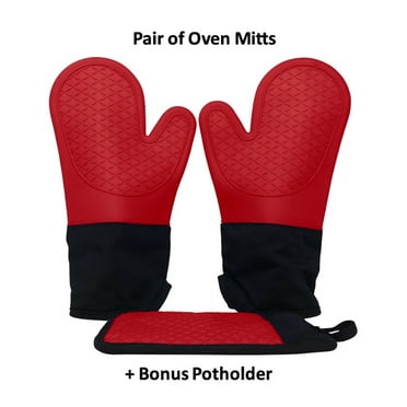 Ecoberi Red Silicone Oven Mitts and Pot Holder Set, 3 Count