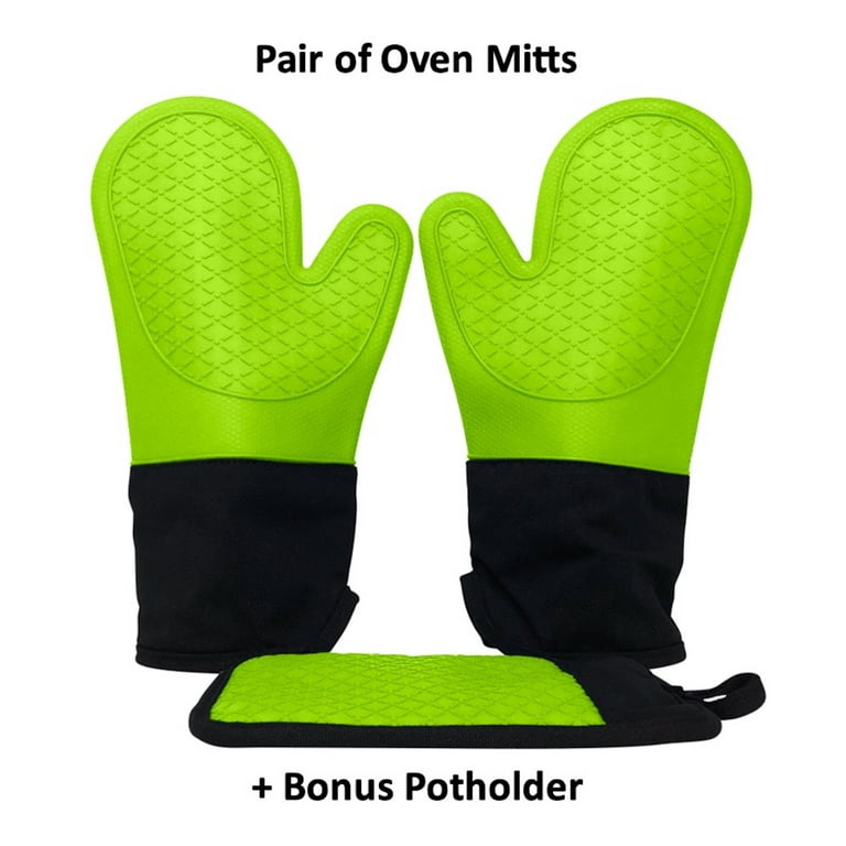 Ecoberi Silicone Oven Mitts and Pot Holder Set, Heat Resistant, Cook, Bake, BBQ, Pack of 3 Green, Adult Unisex, Size: One Size