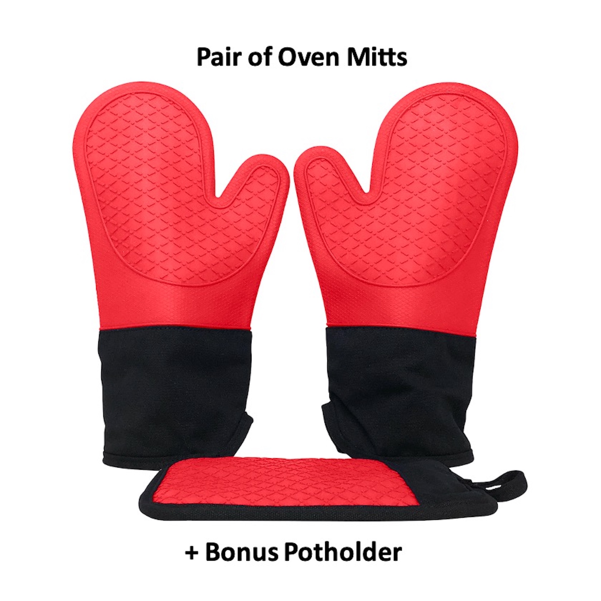 Ecoberi Silicone Oven Mitts and Pot Holder Set, Heat Resistant, Cook, Bake, BBQ, Pack of 3 Red - image 1 of 6