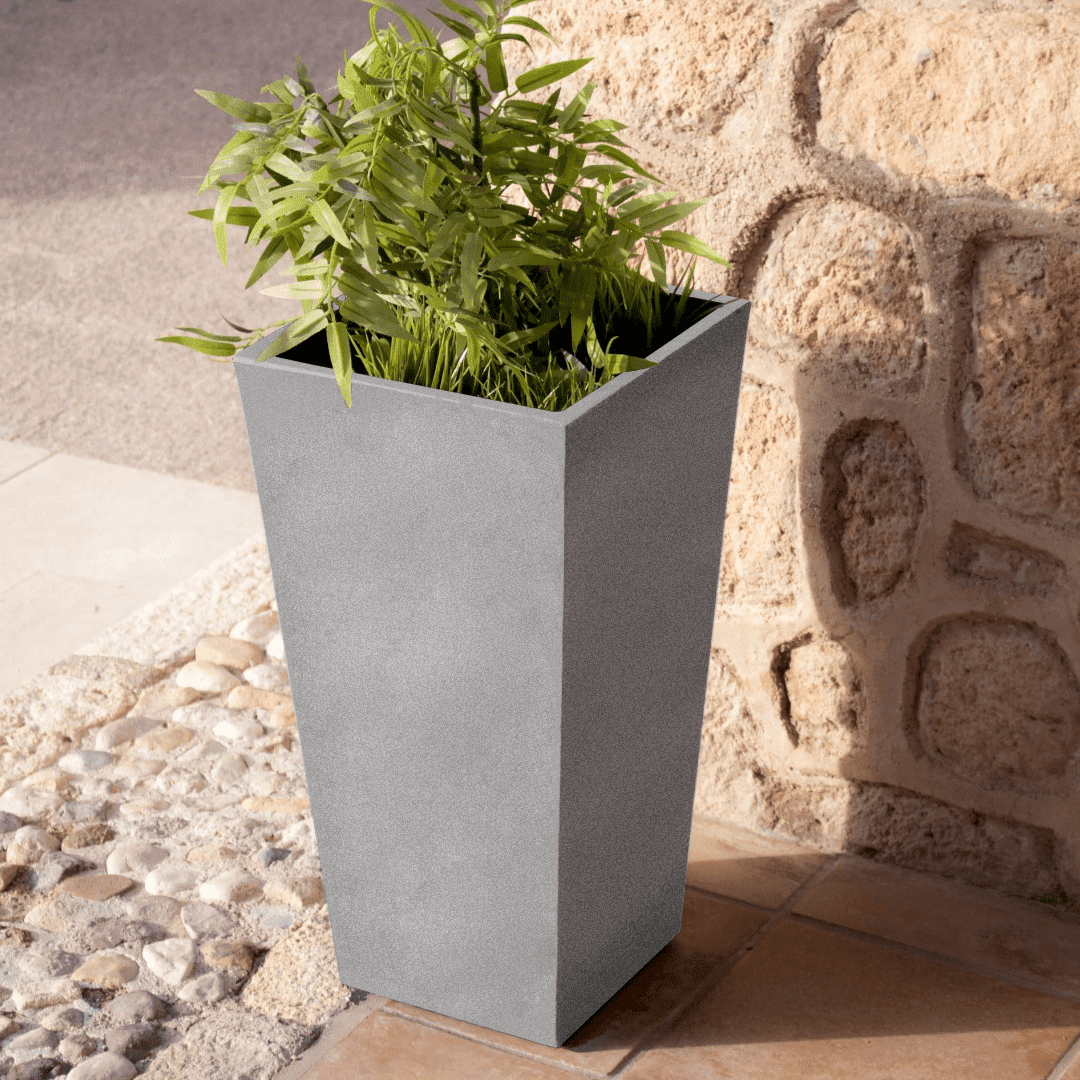 Ecobo 22.8" Tall Planter | Eco-Friendly, Durable, Lightweight | Indoor/Outdoor Use, All-Weather, Contemporary Design by Brazilian Artisans - Granite