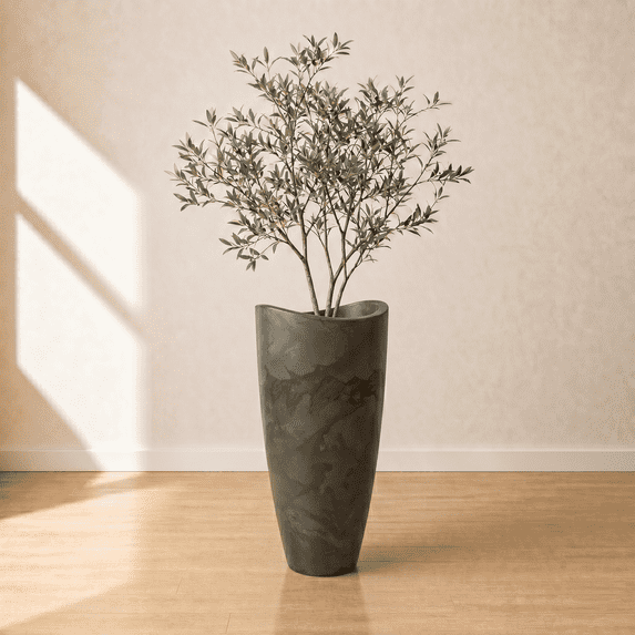 Ecobo 31.5 inches Eco-Friendly Round Pot Planter Onda Indoor/Outdoor use, Durable, Versatile & Lightweight, Designed by Brazilian Artisans, Contemporary All-Weather Design –Black