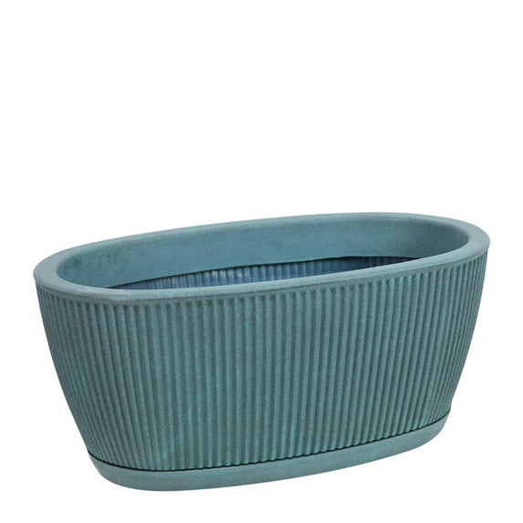 Ecobo 9.1 inches wide Eco-Friendly Oval Planter Box, Garoa Indoor/Outdoor use, Durable & Versatile, Designed by Brazilian Artisans, Contemporary All-Weather Design – Green