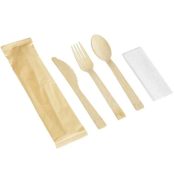 Ecochoice 6 3/4" Compostable Wrapped Bamboo Cutlery Set With Napkin - 25/Sample