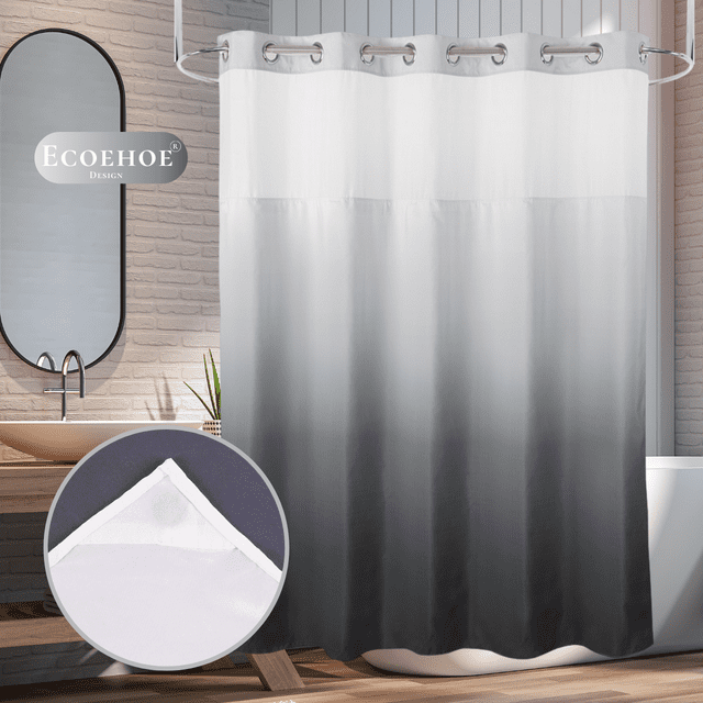 Ecoehoe 71" W x 74” L Hook Free Fabric Shower Curtain with Polyester Snapin Liner with