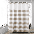 thumbnail image 1 of Ecoehoe 71“W x79”H Stripe Fabric Hook Free Shower Curtain with Polyester Magnet Snap-in Liner–Top See Through with Mesh Window Light Beige&White, 1 of 8