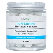 ECOFAM Peppermint Mouthwash Tablets - Chewable Mouthwash Tablet for Fresh Breath Fluoride Free Alcohol Free Travel Size Mouthwash - 90 Tablets
