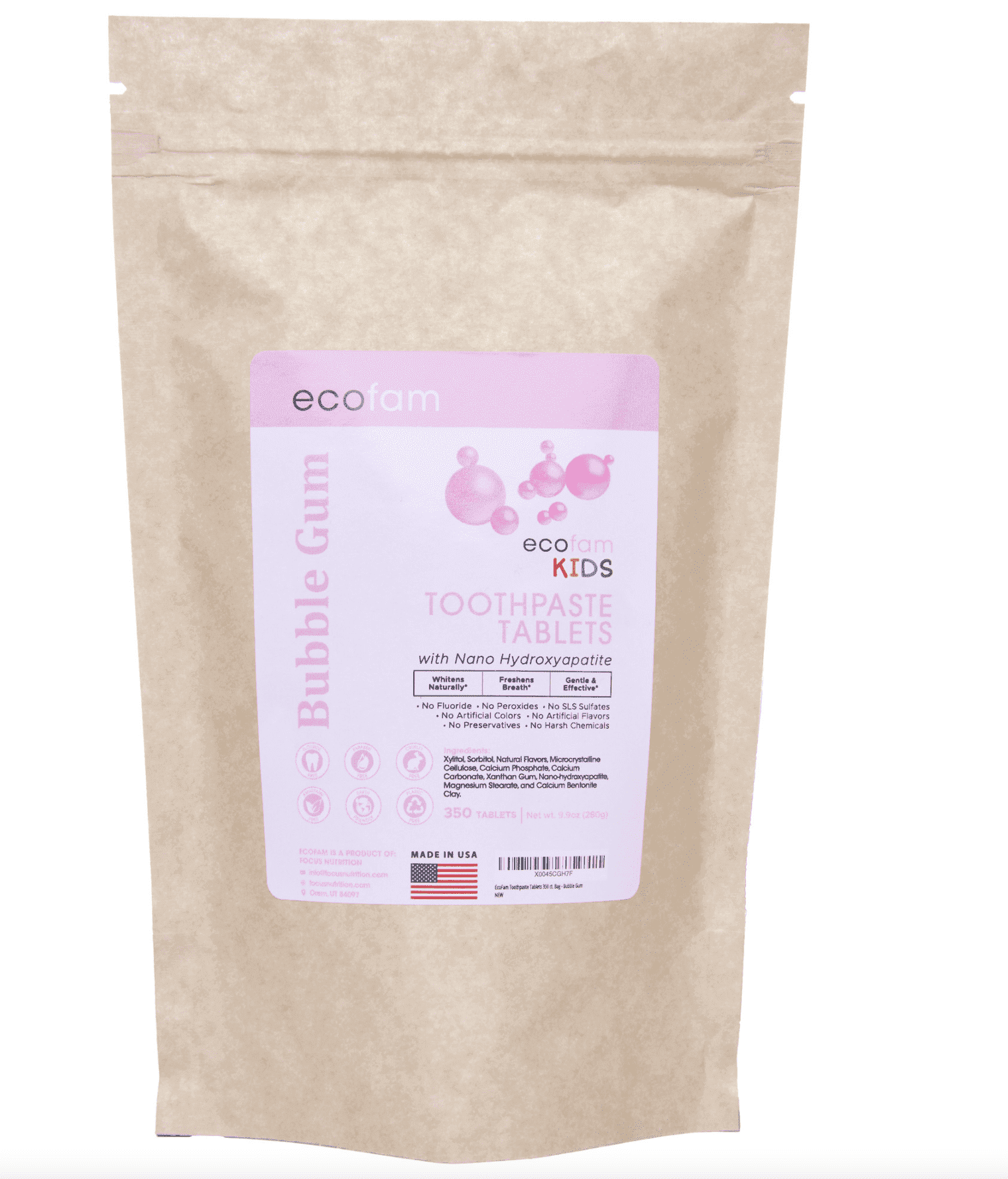 Toothpaste Tablets – Bubblegum | Nano Hydroxyapatite Toothpaste Tablets Chewable | Fluoride Free l 350 ct