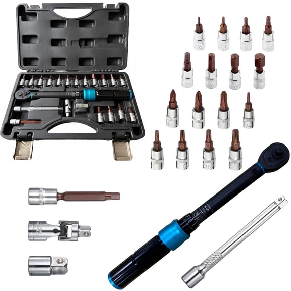 Ecoflick 1/4-Inch Drive Click Torque Wrench Set, 44.3~221.3 IN.LB/5-25 N.m, 3% Accuracy, 72-Tooth Dual Range Scales AdjustableTorque Wrench for Bike, Motorcycle, Car Repair