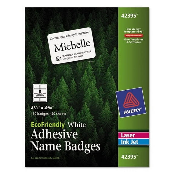 Ecofriendly Adhesive Name Badge Labels, 3.38 X 2.33, White, 160/box | Bundle of 2 Packs