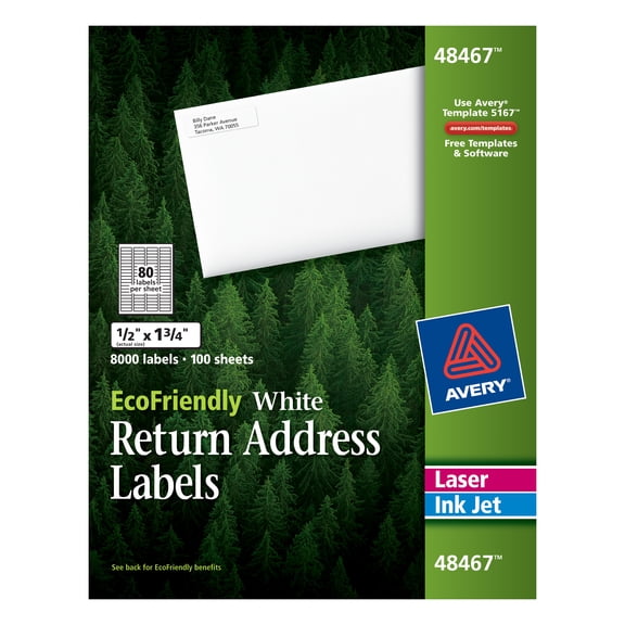 Ecofriendly Mailing Labels, Inkjet/laser Printers, 0.5 X 1.75, White, 80/sheet, 100 Sheets/pack | Bundle of 5 Boxes