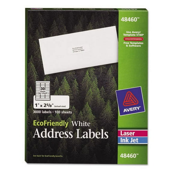Ecofriendly Mailing Labels, Inkjet/laser Printers, 1 X 2.63, White, 30/sheet, 100 Sheets/pack | Bundle of 2 Boxes