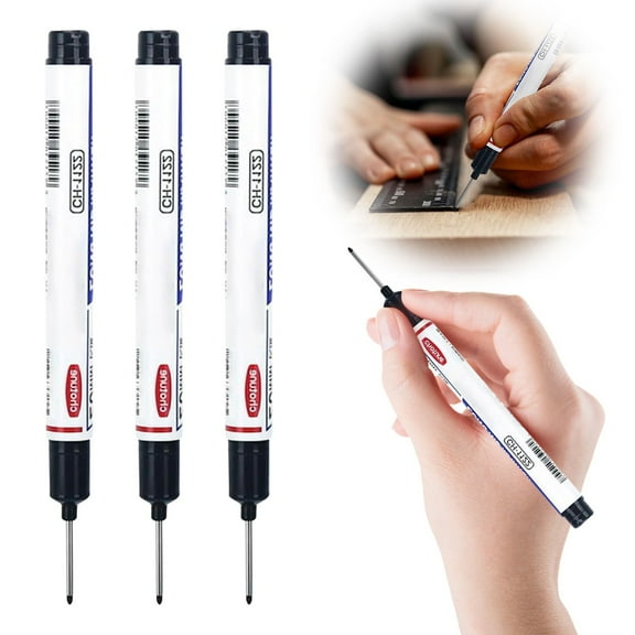 Ecohintz 3-Pack Deep Hole Markers - Long Head Woodworking Ink Pens for Bathroom Tile Marking, Carpentry & Industrial Labeling | 5-Color Permanent Ink Set, Black