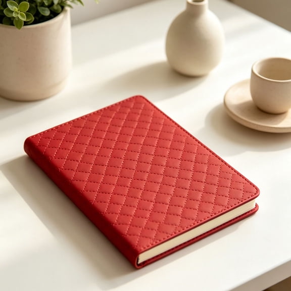 Ecohintz A5 Lockable Quilted Pu Leather Journal - 200 Sheets, 180° Flat Lay with Ribbon Bookmark - Secure Binding - Perfect Business Notebook & Personal Diary, Quilted Pu Leather Notebook, Red
