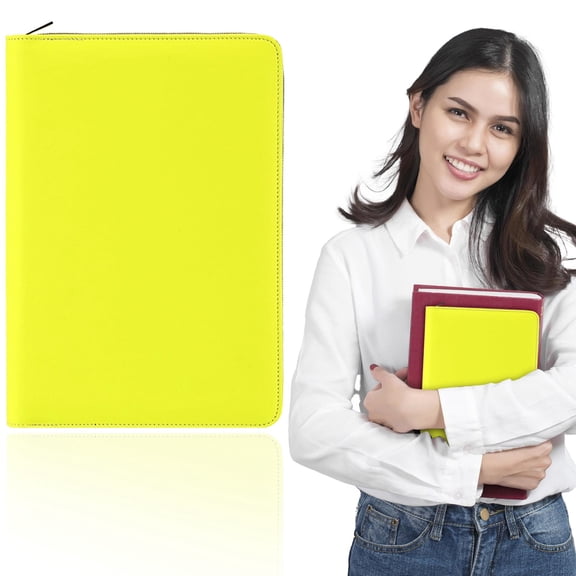 Ecohintz A5 Zipper Pu Leather Notebook Portfolio - 26X19.5Cm, 200 Pages Lined Paper, Document Organizer, Zipper Closure, Multi-Pocket Design, for Travel & Office, Document Organizer Journal, Yellow