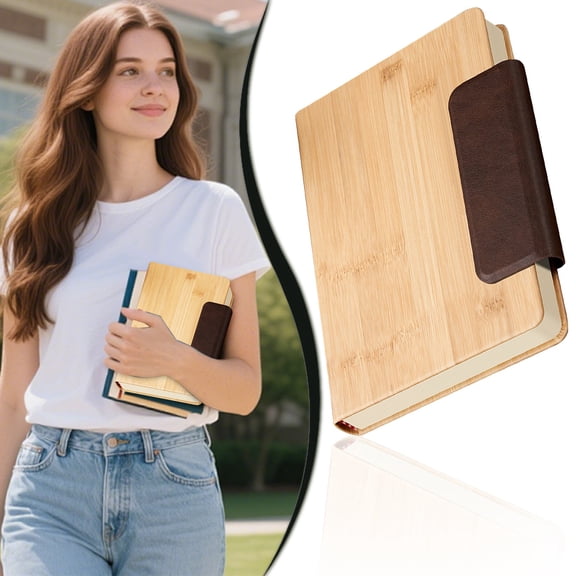 Ecohintz Bamboo Magnetic Notebook - Pu Leather Cover with Elastic Closure - 200 Pages, Compact Size 21.2X14.8cm - Durable & Portable for Travelers & Daily Journaling, Coffee