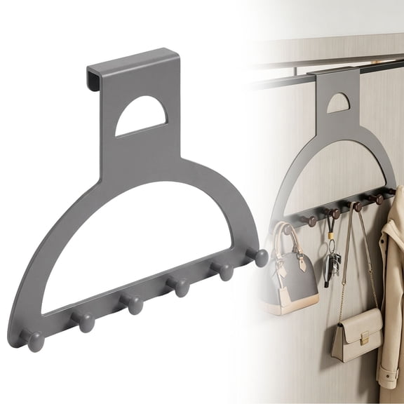 Ecohintz No Drill Door Back Hook Extension - Wall Mount Clothes Hanger for Bedroom Storage - Over-The-Door Organizer & Coat Rack - Heavy Duty for Bags, Jackets & Towels, No Drill Coat Rack, Grey