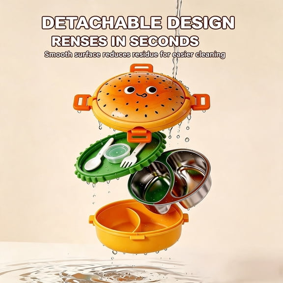 Ecohintz Hamburger Shaped Lunch Box with Stainless Steel Inner Container, Leak Proof Airtight Storage for Meal Prep And Food Storage As Show