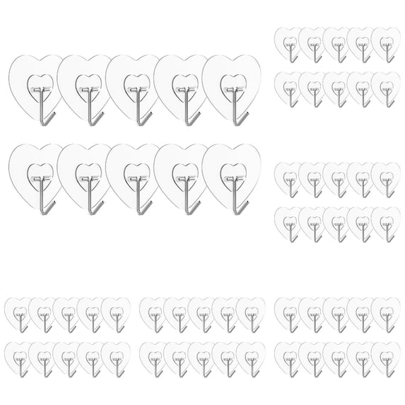 Ecohintz Multipurpose Clear Adhesive Wall Hooks (50-Pack) - No Nail Sticky Hook for Kitchen Keys, Glass Door, Towels, Coats - Damage-Free Utility Hanging Solution - Strong Hold, Clear Sticky Hooks