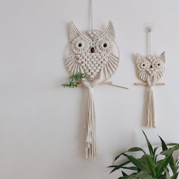 Ecohintz Owl Wall Hanging Tapestry, White Owl Hand Woven, Boho Wall Art, Living Room Decor, Bedroom, Home Decor, Soft Texture As Show