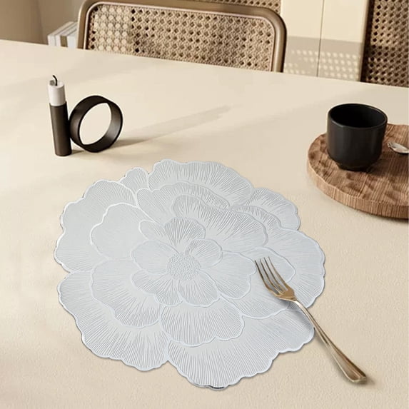 Ecohintz Placemats Heat Resistant for Dining Table, Table Mats Wipeable And Durable, Non-Slip Placemats for Kitchen And Holiday Table Setting Silver
