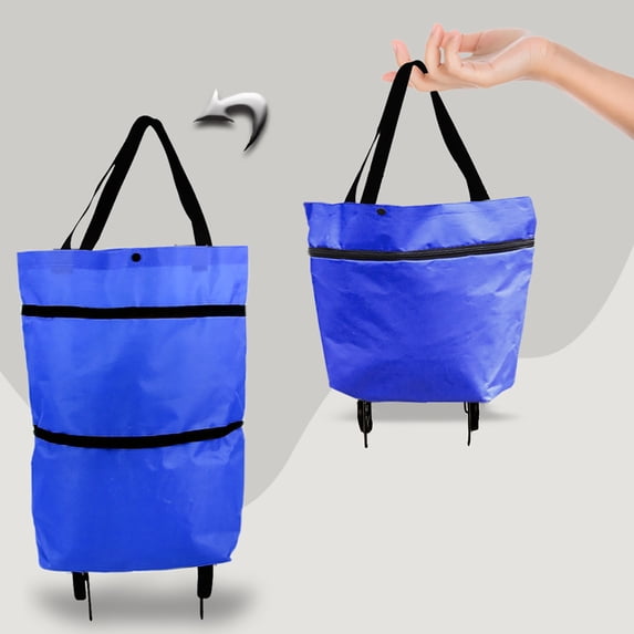 Ecohintz Portable Shopping Trolley Bag - Foldable Reusable Grocery Cart with Wheels, Multifunction Tote & Hand Puller, Durable Wheels for Market Trips & Travel, Foldable Grocery Cart, Blue