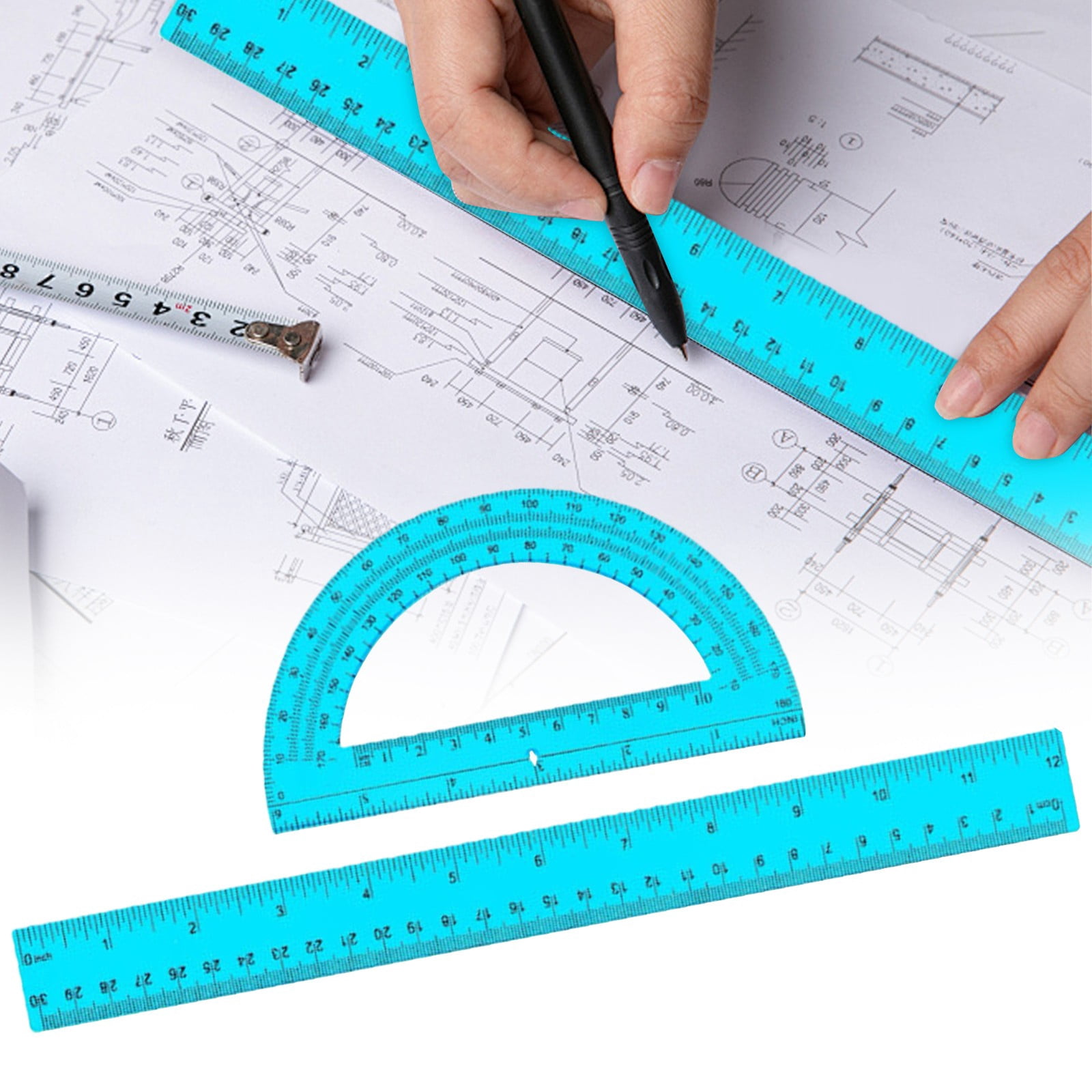Ecohintz Ruler & Protractor Geometry Set - Drawing & Measuring ...