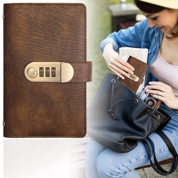 Ecohintz Savings Challenge Book with Password Lock (7"X4.2") - Budget Planner with Envelopes - Cash Storage Notebook for Financial Goals - Secure & Portable, Money Envelope Binder, Brown