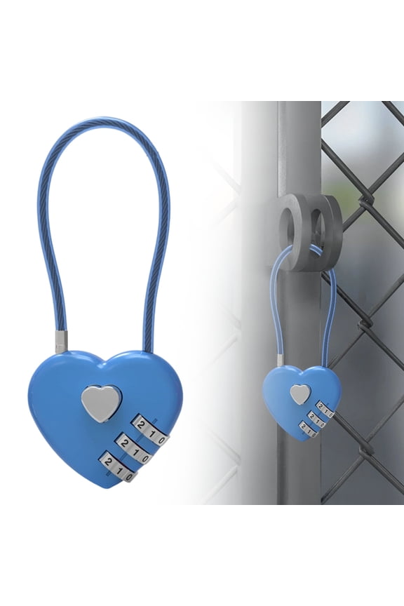Small Heart-Shaped Combination Lock - Cable Padlock for Luggage, Suitcase, Gym Locker, Backpack Zipper, Cabinet, Box, Fence Gate - Portable for Travel & Outdoor Use, Luggage Padlock, Blue