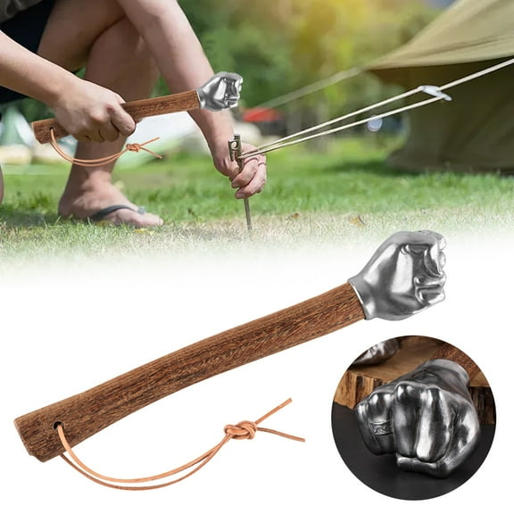 Ecohintz Stainless Steel Hammer, Stainless Steel Fist-Shaped Hammer - Solid Wood Handle for Home, Car & Camping, Multi-Purpose Craft & Emergency Tool, Non-Slip Grip, Solid Wood Handle Tool, A