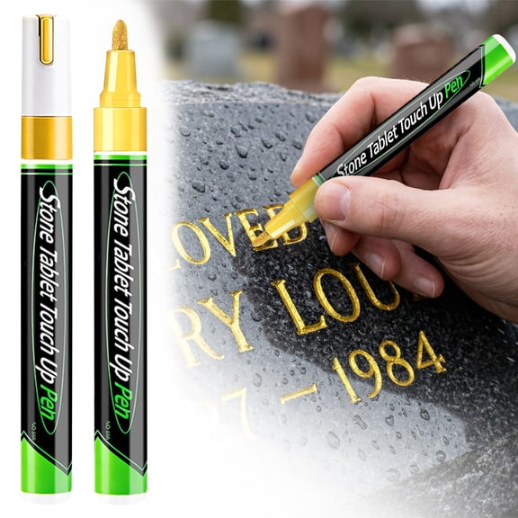Ecohintz Stone Tablet Restoration Marker (3Ml) - Waterproof & Heat-Resistant Metal Pen for Faded Tombstone Inscriptions - Letter Refinishing Kit - Long-Lasting, Tombstone Paint Pen, Gold