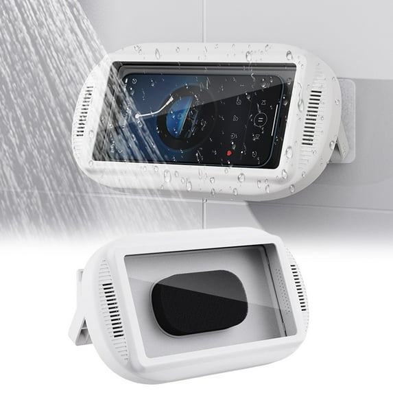 Ecohintz Waterproof Shower Phone Holder - 480° Rotation & Angle Adjustable Wall Mount, Foldable Extending Case for 6.8" Screens, Suction Cup for Bathroom & Kitchen, Touchscreen-Friendly, White