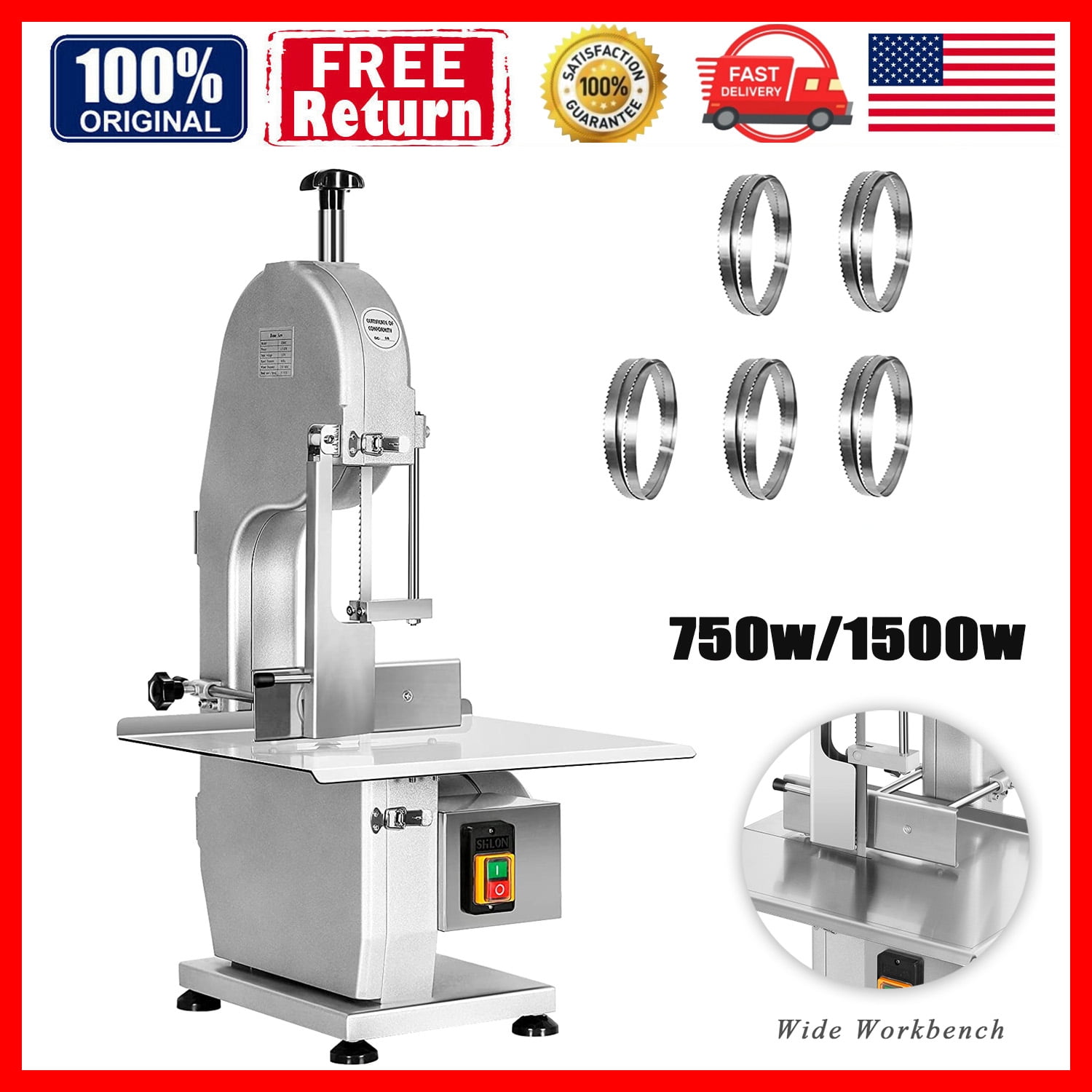 VEVOR 1500W Stainless Steel Meat Bandsaw: Commercial Bone Saw
