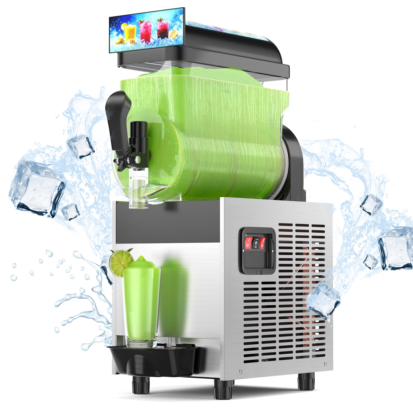 Ecojoy 15L Slushie Machine 110V Frozen Drink Margarita Machine Smoothie Slushy Maker with LED Light,with Self-cleaning Mode for Home & Commercial