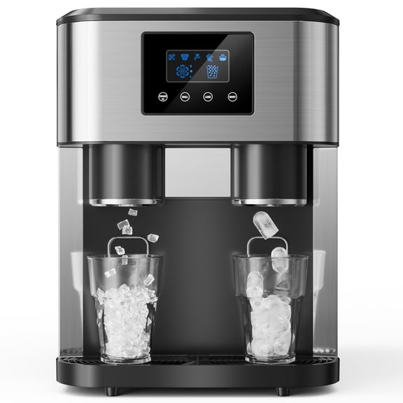 Ecojoy 3-in-1 Ice Maker with Auto Water Refill & Crush Function - 33 lbs Daily, 8-12 Minute Cycles, with LCD Control Panel