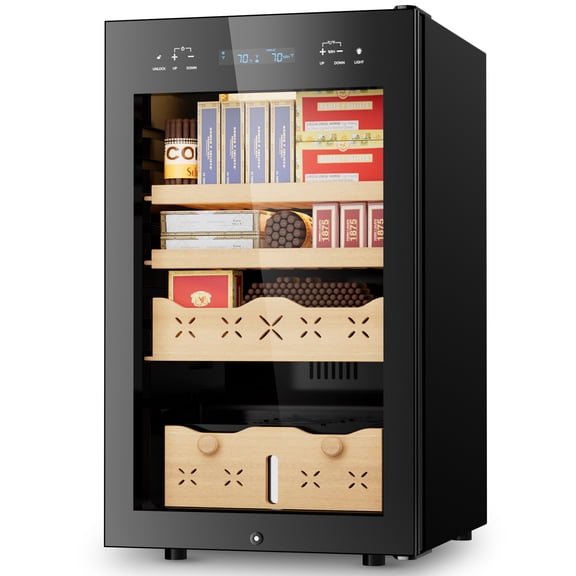 Ecojoy 65L Electric Cigar Humidor 500 Counts Cigar Large Capacity Intelligent Temperature & Humidity Control Spanish Cedar Wood Drawer