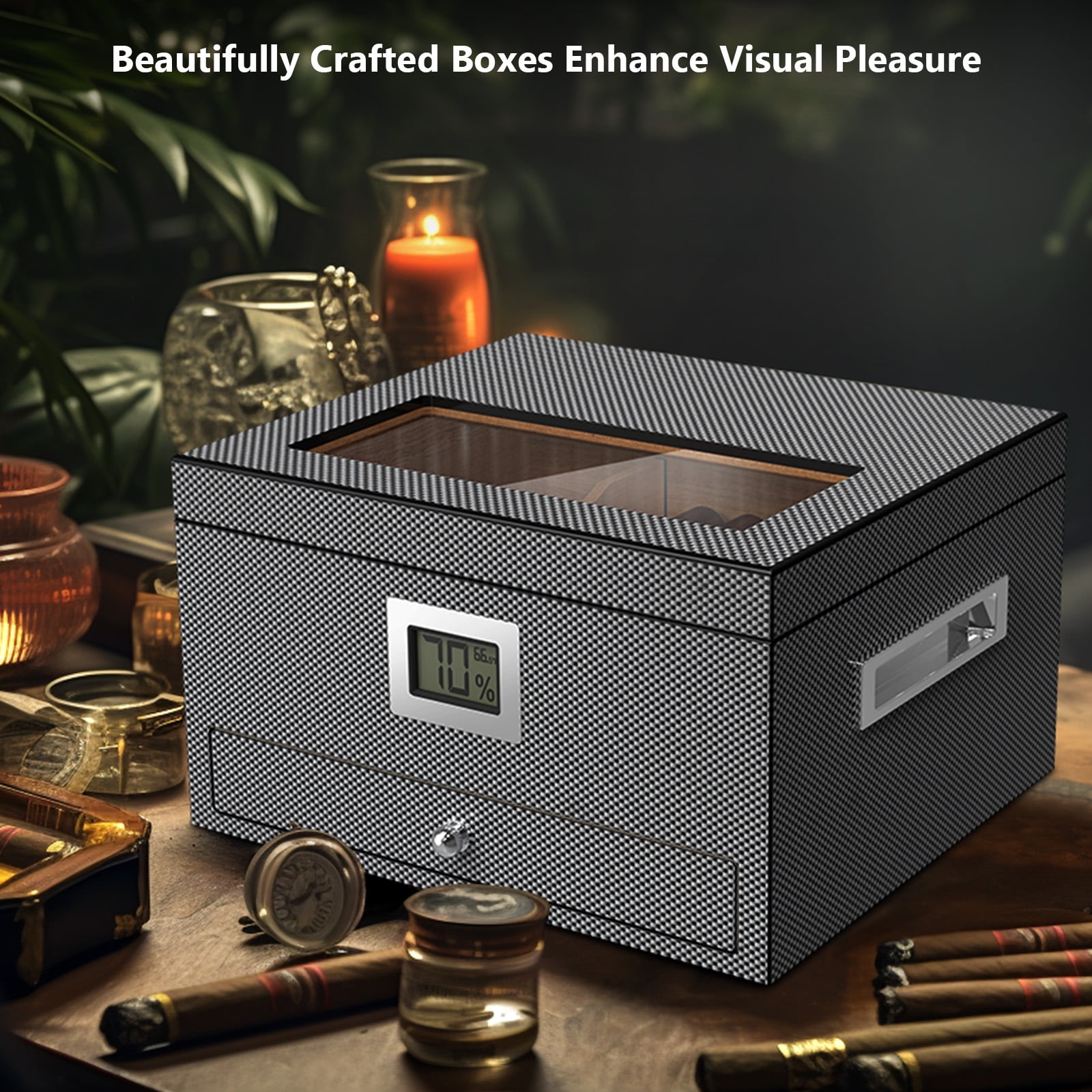 Ecojoy Cigar Humidor Case Box with Electric Hygrometer Humidifier