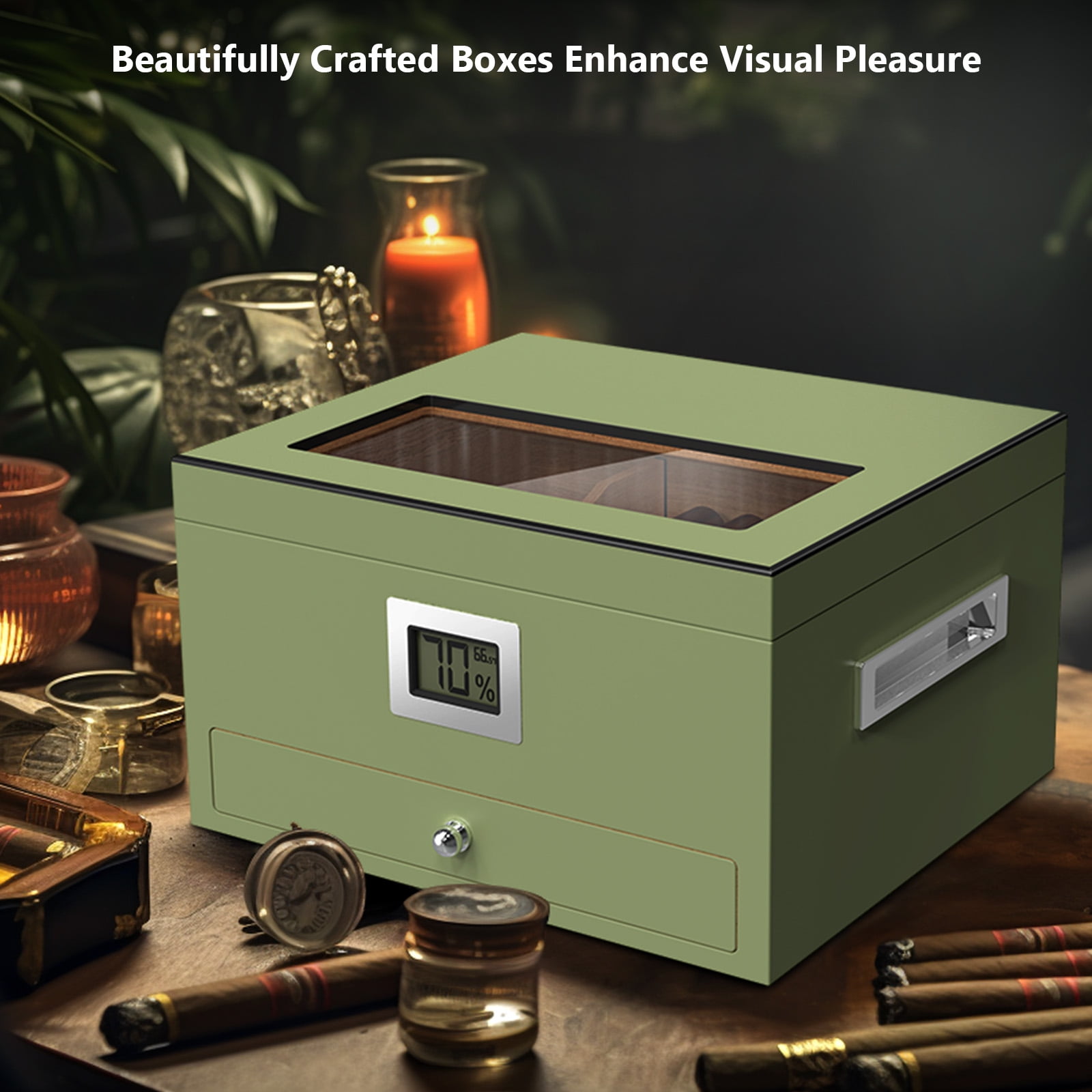 Ecojoy Cigar Humidor Case Box with Electric Hygrometer Humidifier