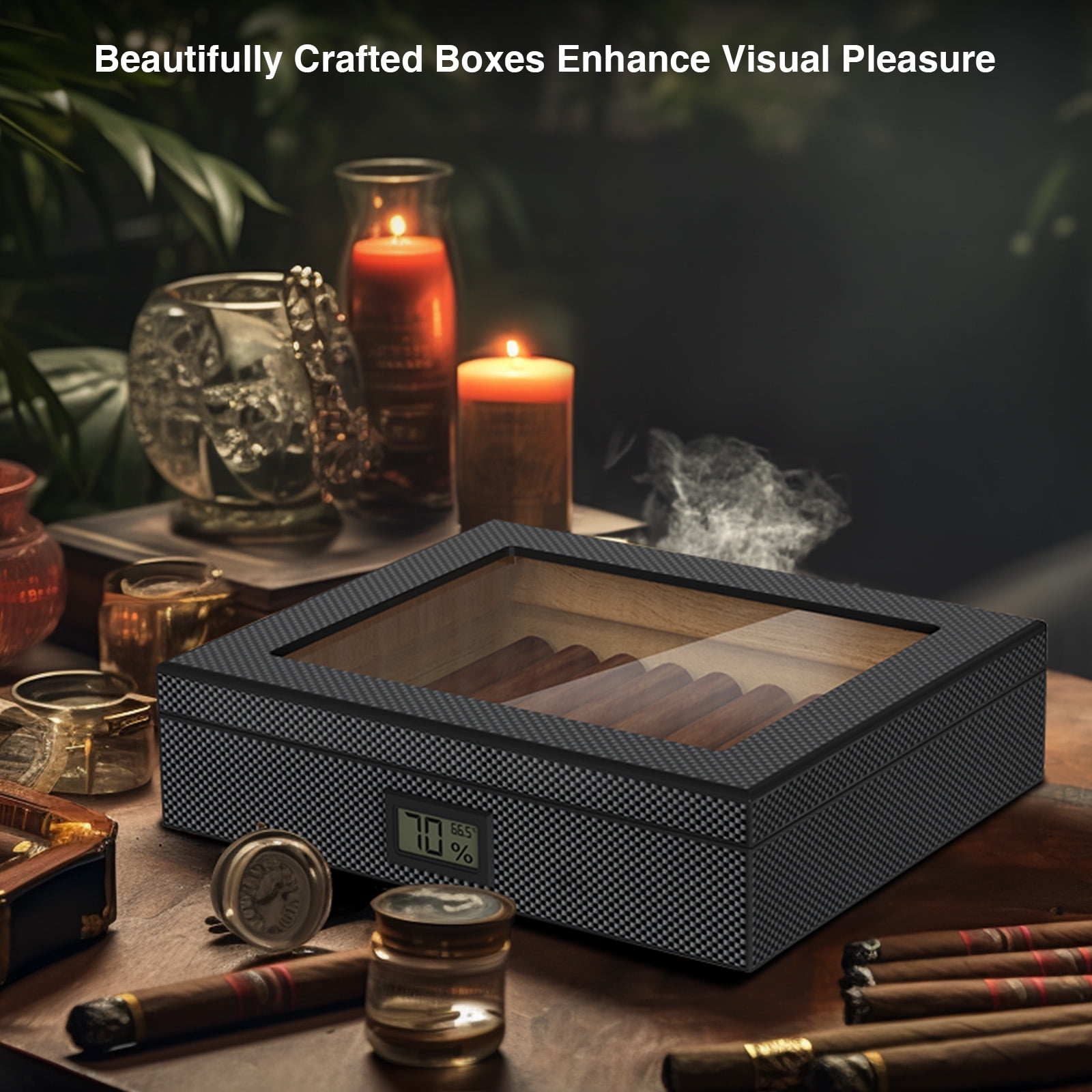 Ecojoy Cigar Humidor Case Box with Electric Hygrometer Humidifier