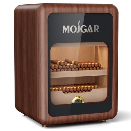 QAUSOU Cigar Humidor, Cigar Humidor Cabinet for 150 Cigars, LED Lighting Desktop Humidor with Spanish Cedar Wood Shelves, Hygrometer & Humidifier
