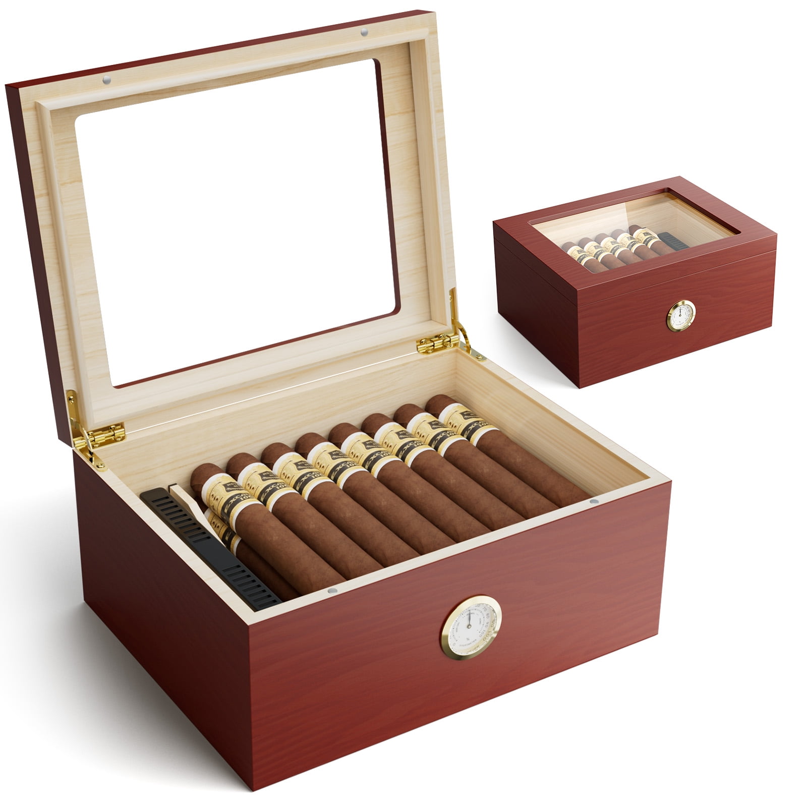 Ecojoy Cigars Humidors, GlassTop Cigar Humidor, Cigar Box for Up To 50 Cigars, Cigar Humidors