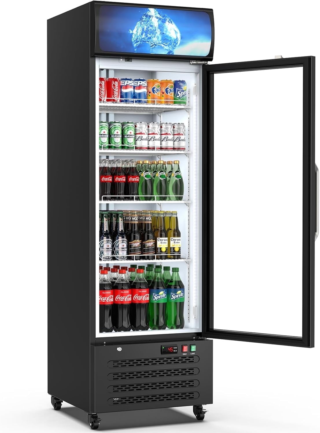 Ecojoy Commercial Beverage Refrigerator 14.8 Cu Ft, Commercial Display Fridge with Glass Door & Front LED Light for Stores, Restaurant, Office