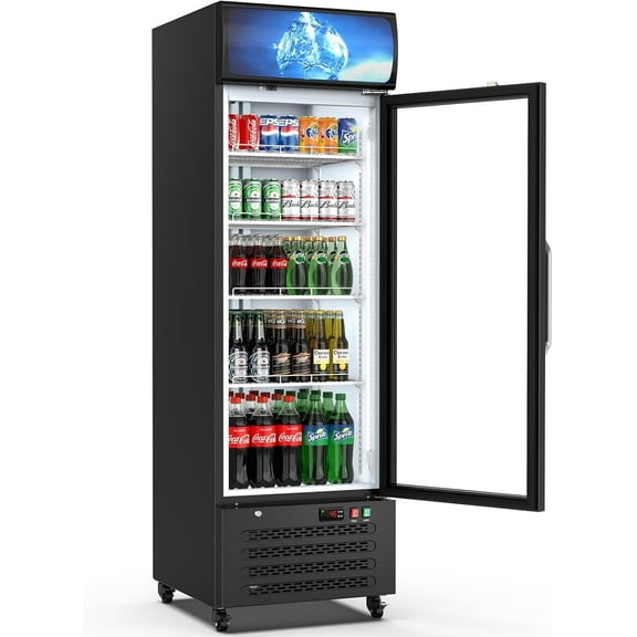 Ecojoy Commercial Beverage Refrigerator 14.8 Cu Ft, Commercial Display Fridge with Glass Door & Front LED Light for Stores, Restaurant, Office