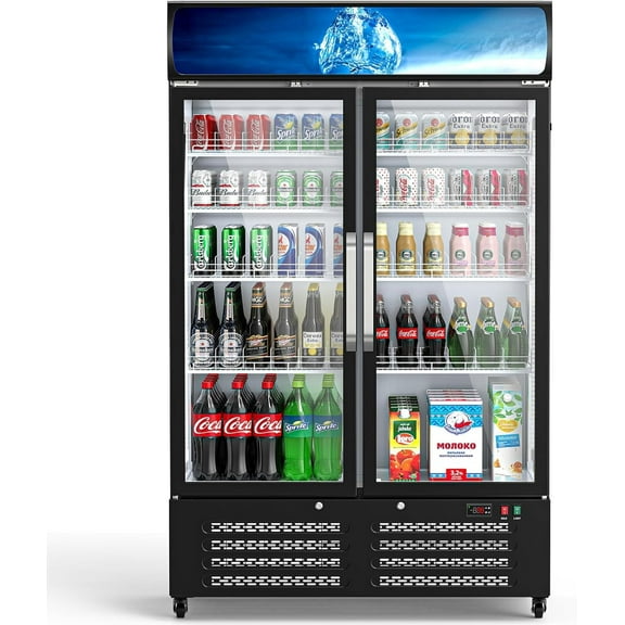 Ecojoy Commercial Refrigerators Double Door 28 Cu Ft, Commercial Display Refrigerator with Built-in LED Light for Shop,Restaurant,Bar